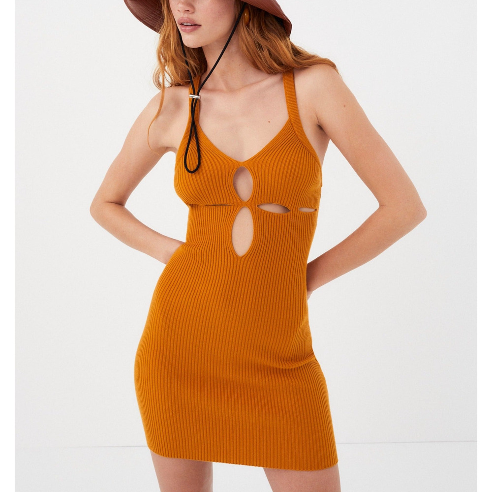 For Love & Lemons 'Maggie' Orange Sleeveless Solid Pattern Mini Dress Size S -